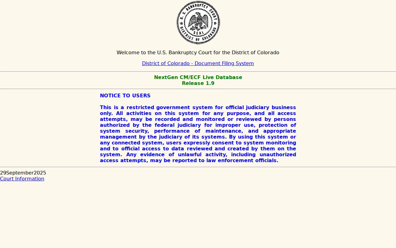 Kit Carson County Clerk of Court records bankruptcy CM ECF database