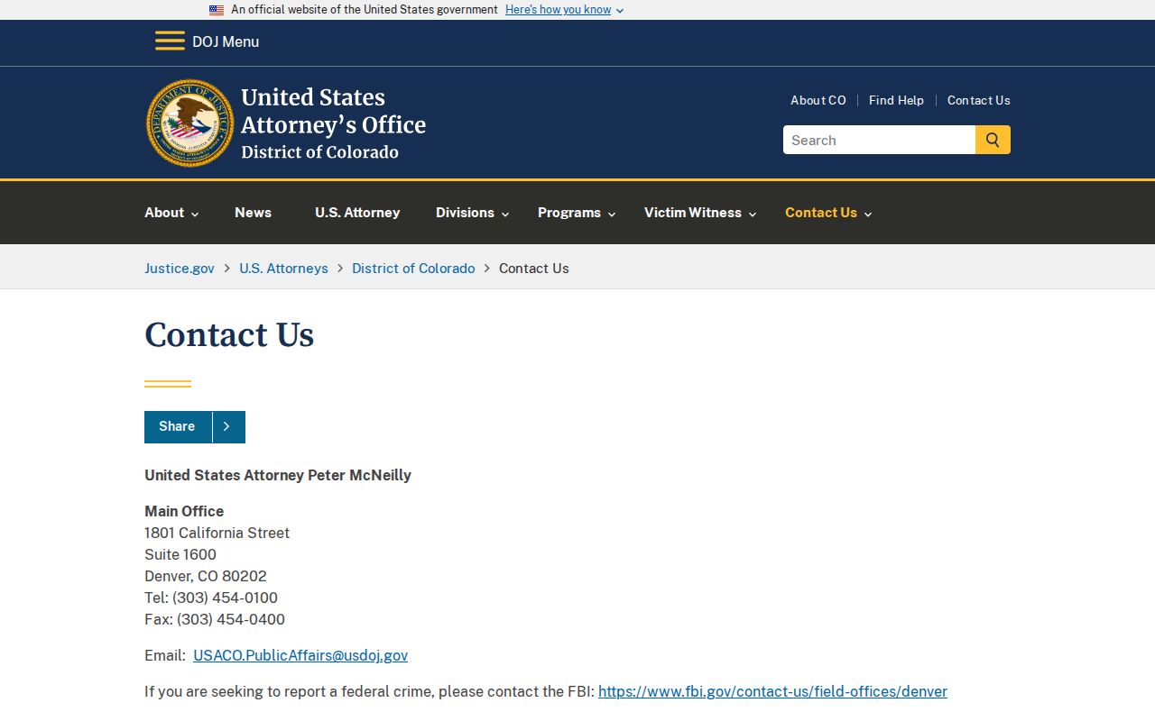 Kit Carson County Clerk of Court records U.S. Attorney District of Colorado contact