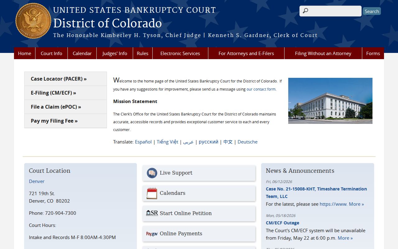Kit Carson County Clerk of Court records U.S. Bankruptcy Court for Colorado