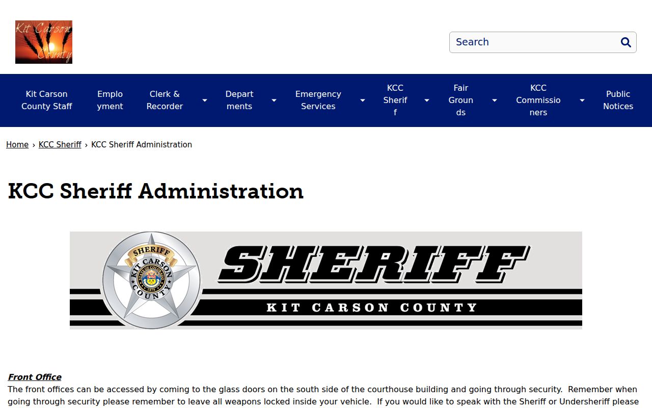 Kit Carson County arrest records sheriff administration records page