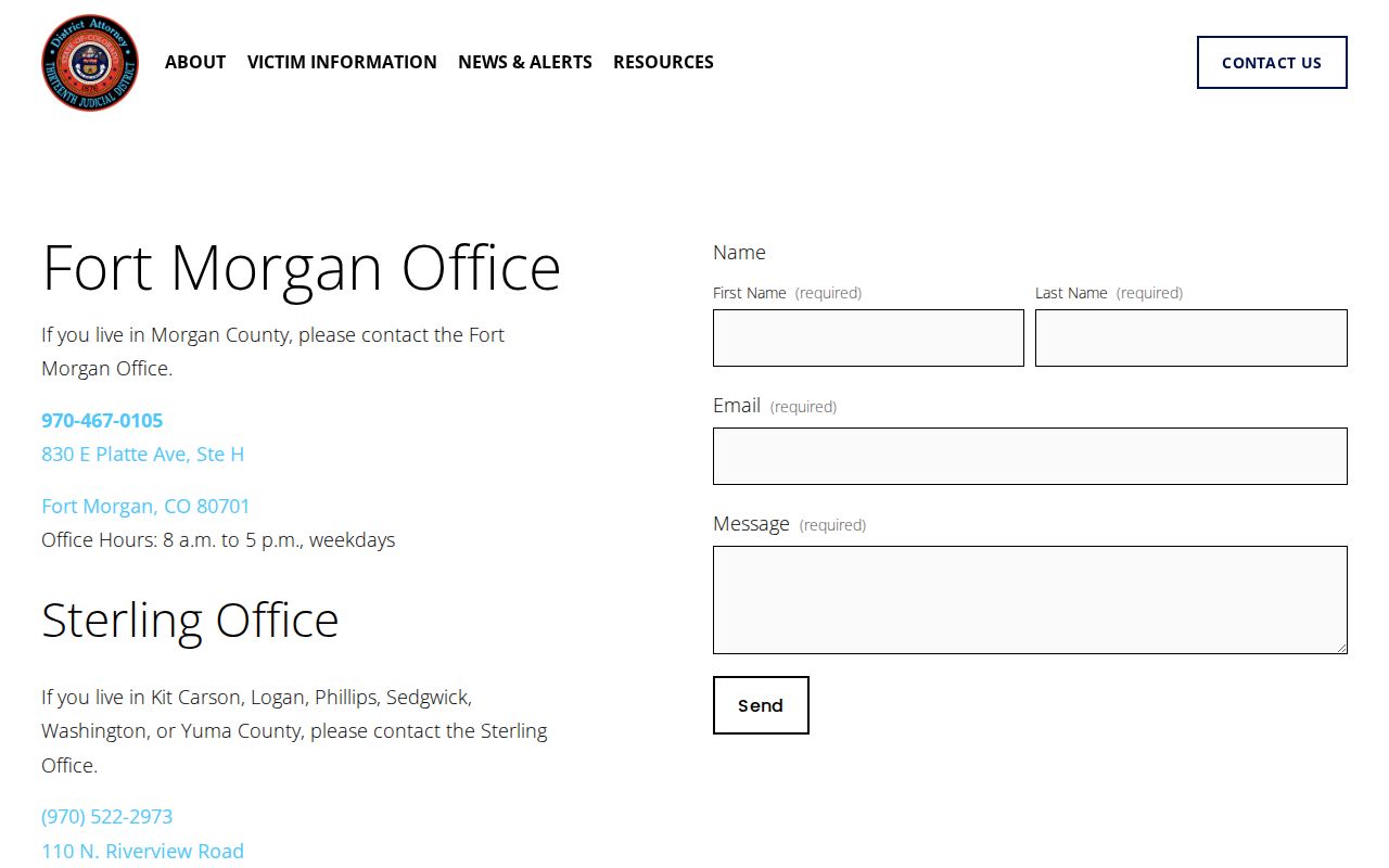 Kit Carson County court dockets 13th Judicial District Attorney contact page