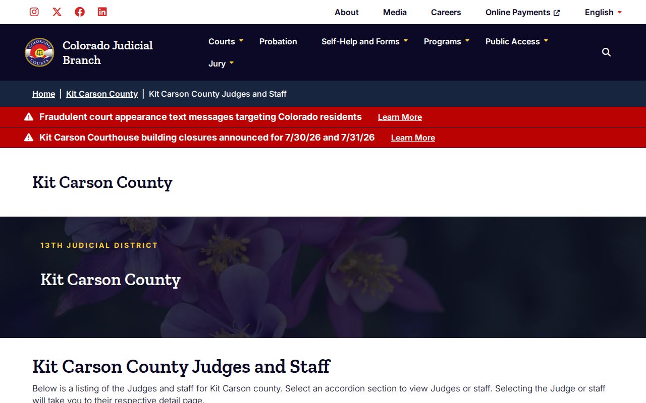 Kit Carson County court records judges and staff page