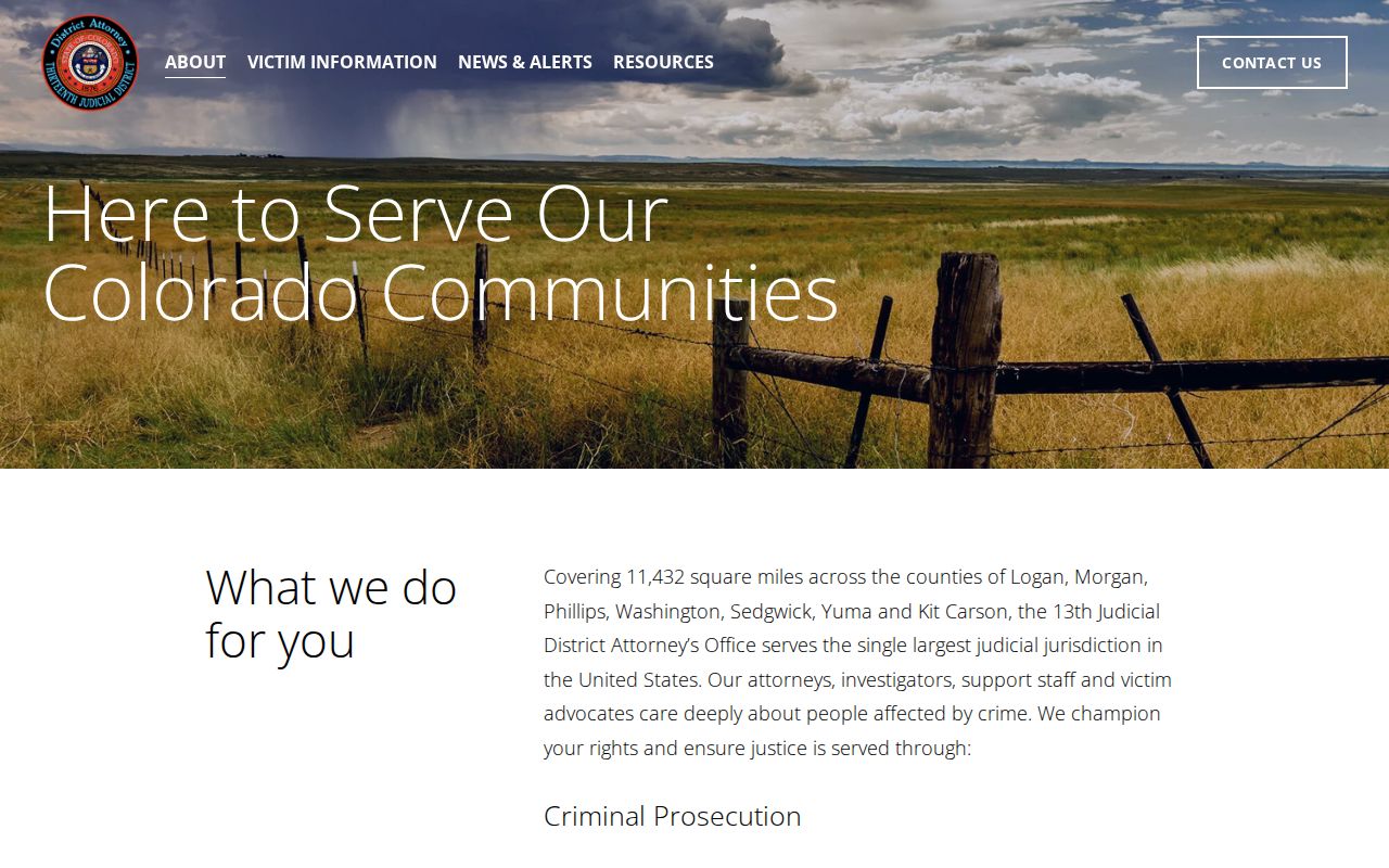 Kit Carson County criminal court records 13th Judicial District Attorney jurisdiction