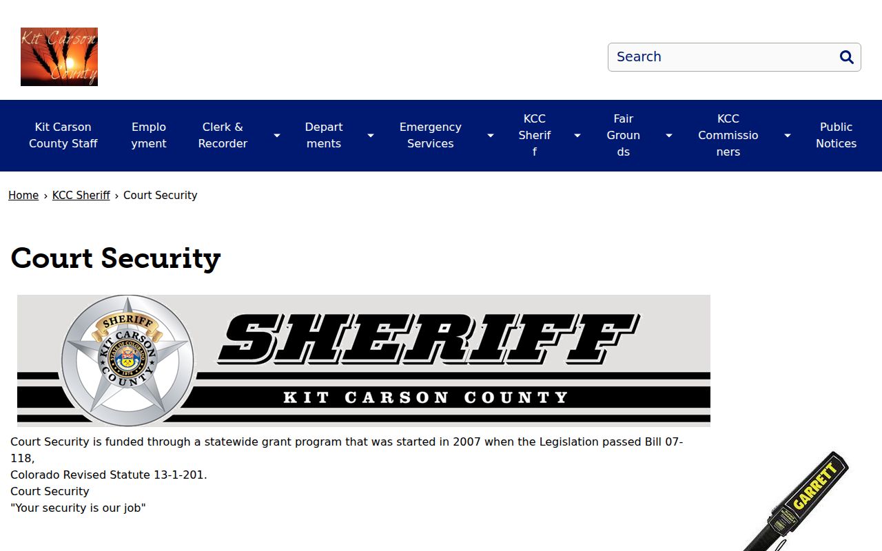 Kit Carson County District Court records court security page