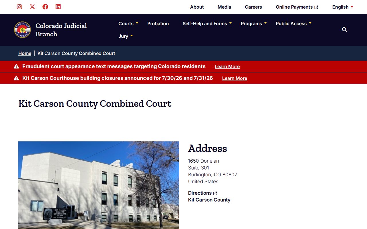 Kit Carson County court records combined court location page