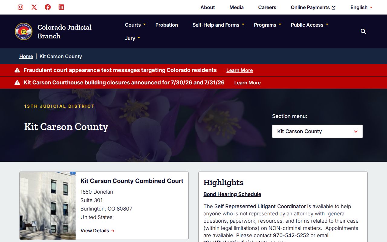 Kit Carson County court records trial court page