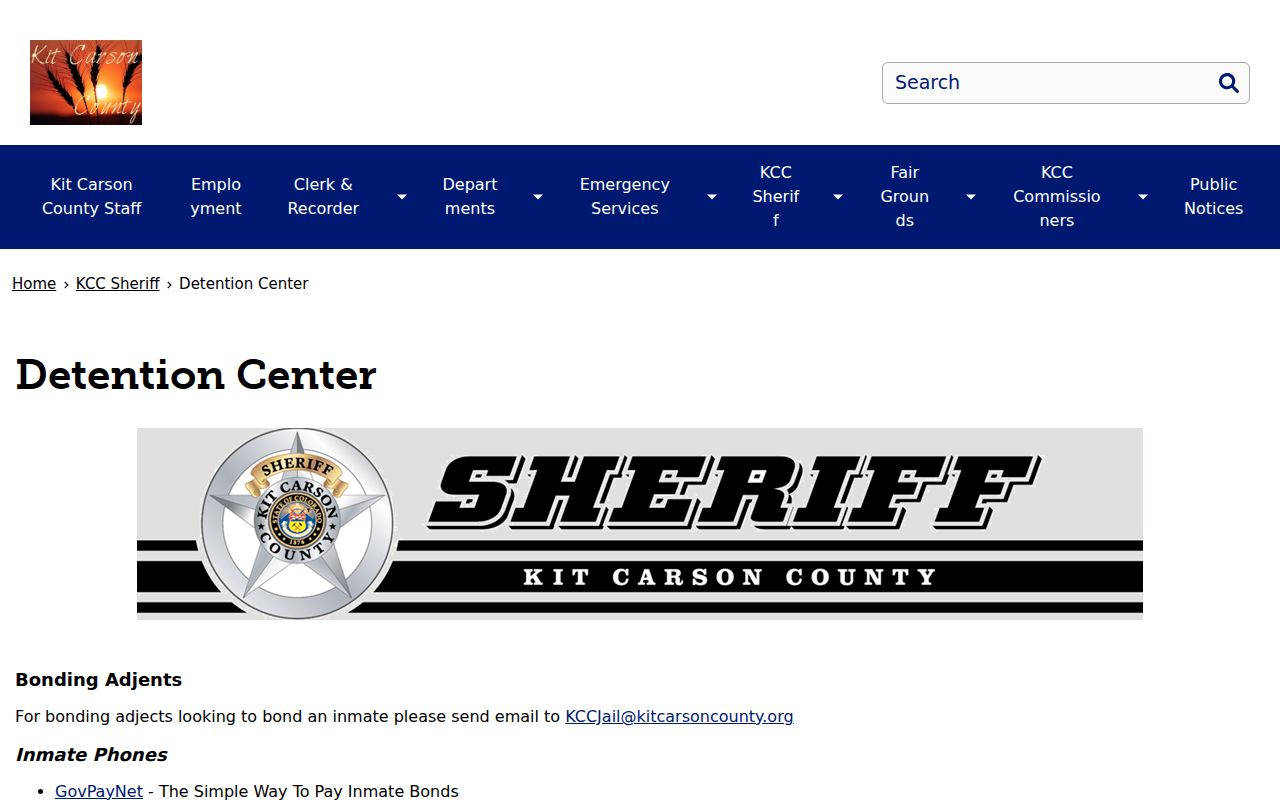 Kit Carson County inmate records detention center page