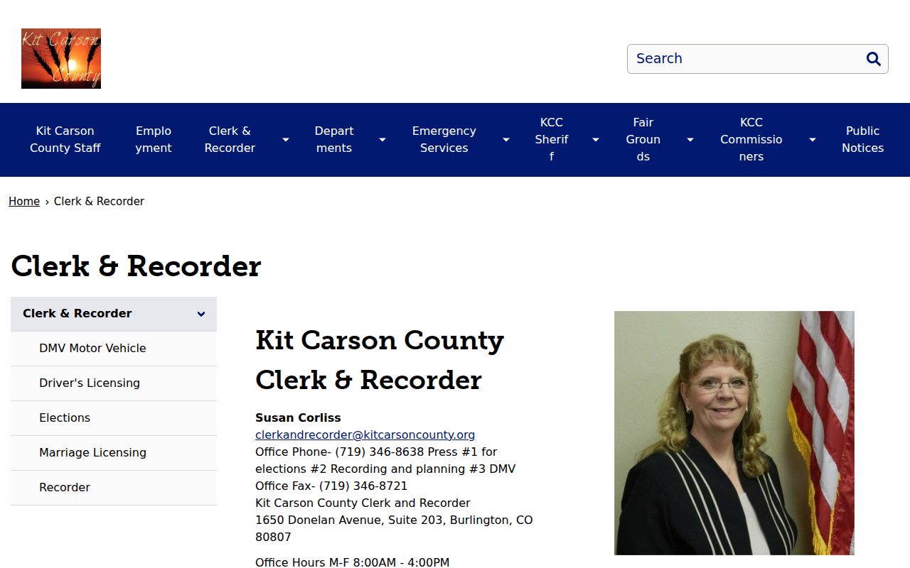 Kit Carson County marriage and divorce records Clerk and Recorder page